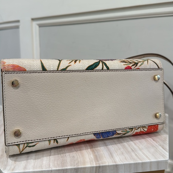 Kate Spade Bag Sam 25th Anniversary Cream Linen Floral Tote with Leather Trim - Picture 8 of 17